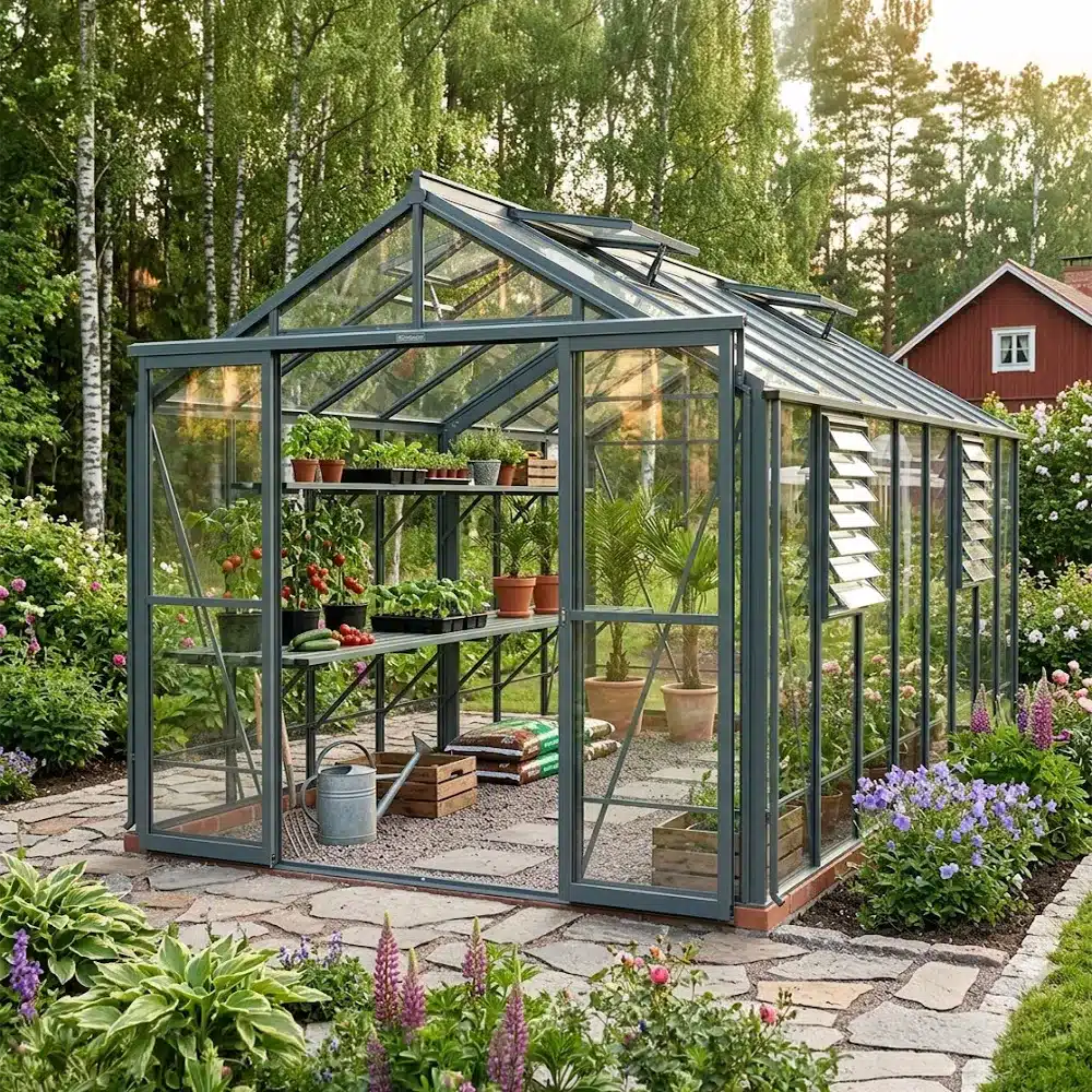 Robinson ROYALE Suuri vihreä kasvihuone puutarhassa